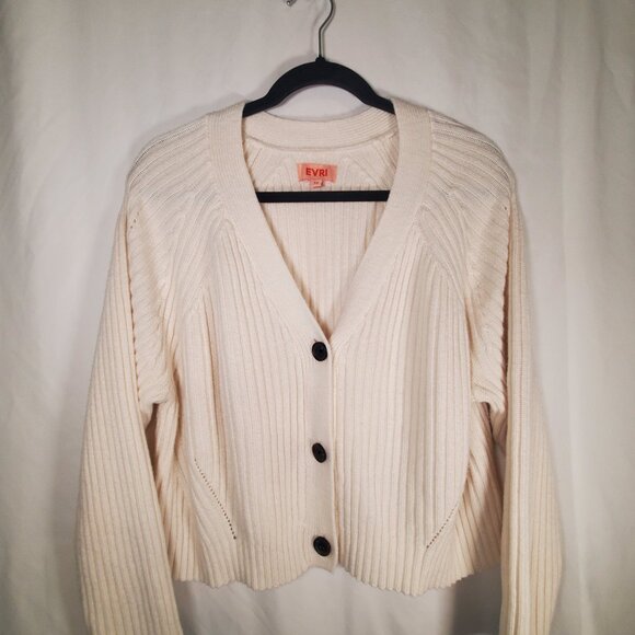 EVRI Cream Ribbed Knit Cardigan Sweater Plus Size 1X Casual Layering - Picture 1 of 6